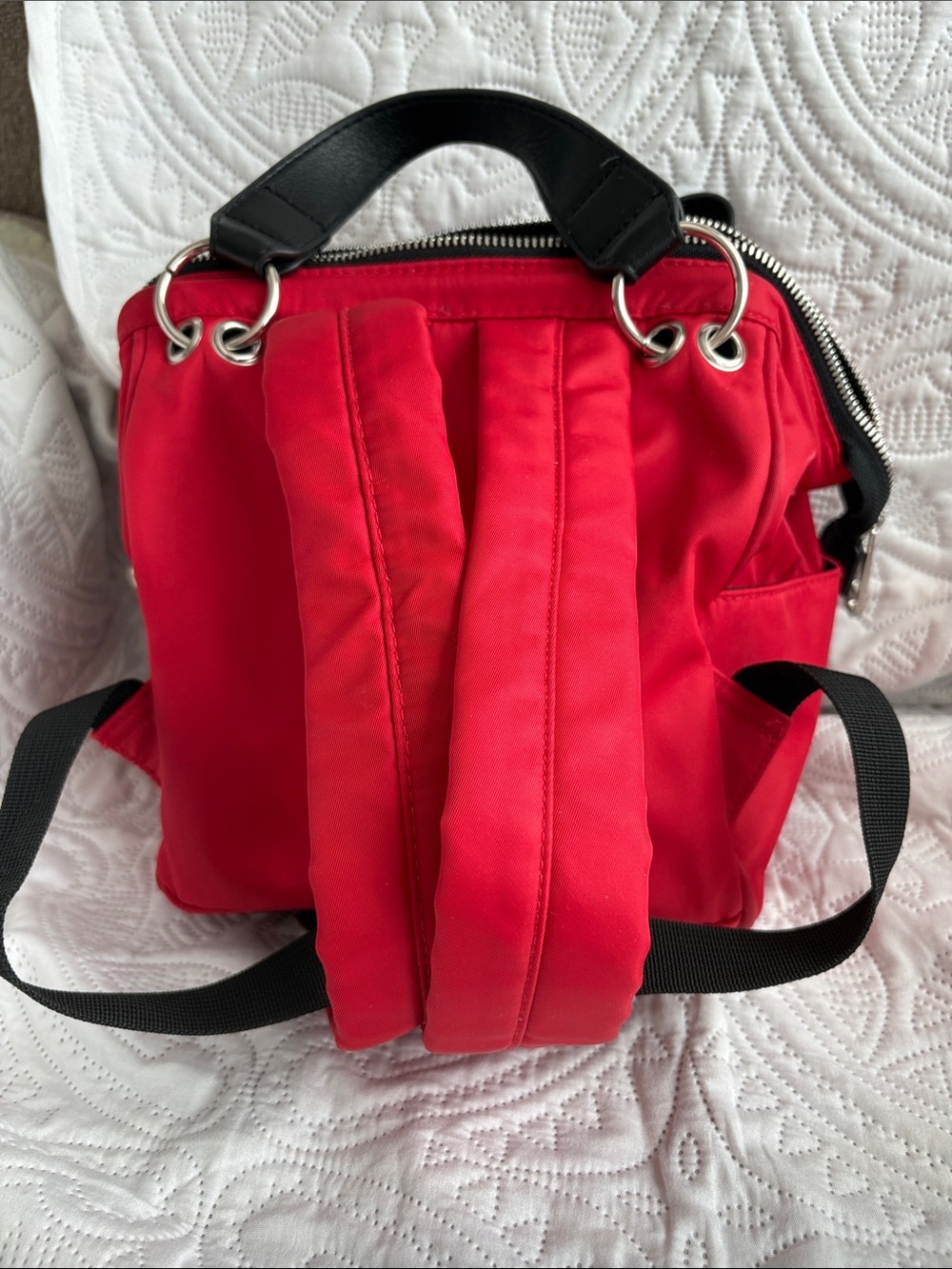 Madden Girl Red Nylon backpack purse with Black Trim - Picture 3 of 9
